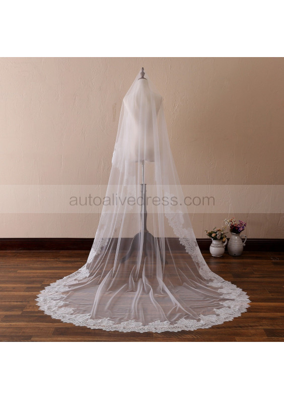 Ivory One Layer Lace Cathedral Wedding Veil